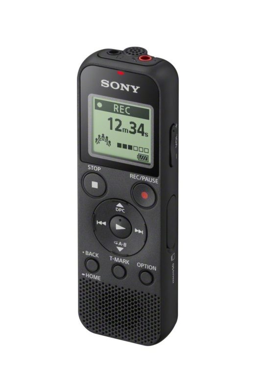 Sony ICDPX370 Mono Digital Voice Recorder to make long recordings. Looks like remote controller. The two first buttons are for recording and stop the recording. The other buttons help the control the recording and listening processes.